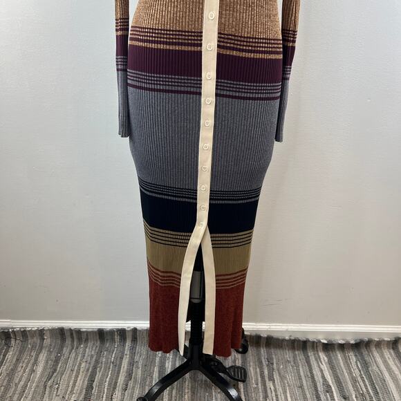 STAUD Shoko Sahara Beige VNeck Long Sleeve Ribbed Button Down Maxi Dress Size XL - Picture 4 of 10